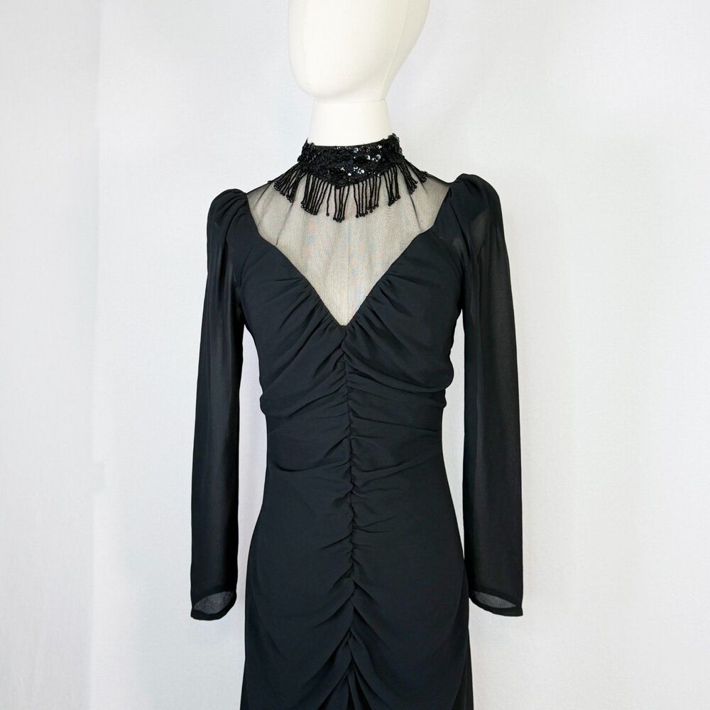 Vintage | New Leaf California Samir | Black Party Glam Goth Choker Dress | Sz 8 - Picture 5 of 12